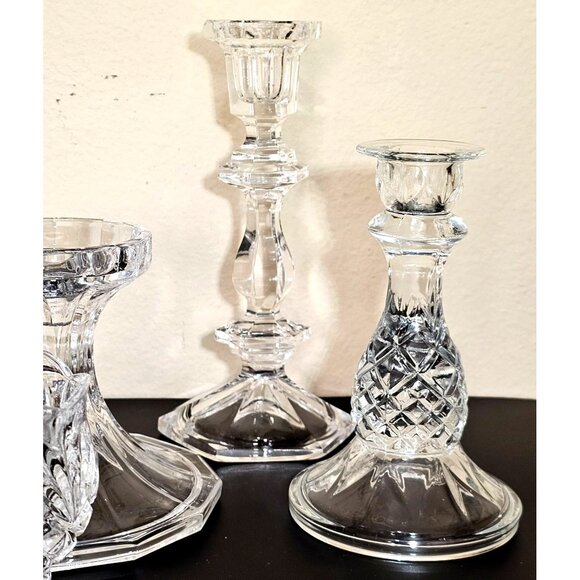 vtg assorted crystal candle holders lot/6 votive taper glass holders wedding dec - Picture 6 of 8